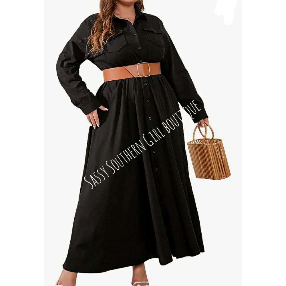 🆕⭐ Plus Black button down shirt maxi dress - Picture 10 of 14
